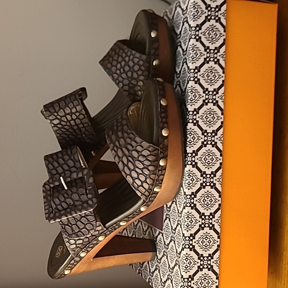 Isola Textured Brown Mules with Stud Accents Size 11 M